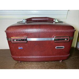 Vtg American Tourister Train Travel Case Jewelry Combo Hardshell Makeup WITH KEY